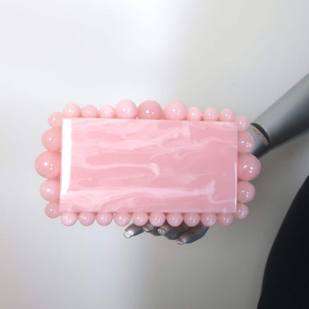 Cult Gaia Eos Box Clutch Pearlescent Pink Acrylic NEW - Picture 2 of 12